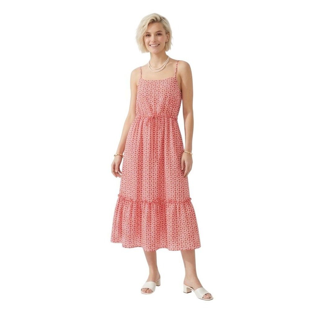 Cremieux Preppy Coquette Contrast Stitch Eyelet Midi Sun Dress XS